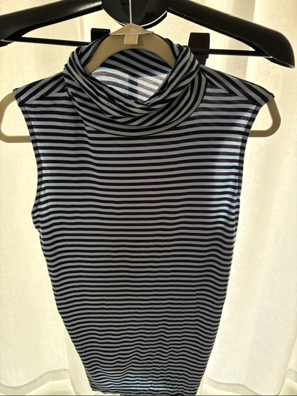 Michael Kors Navy & White Striped Sleeveless Turtleneck